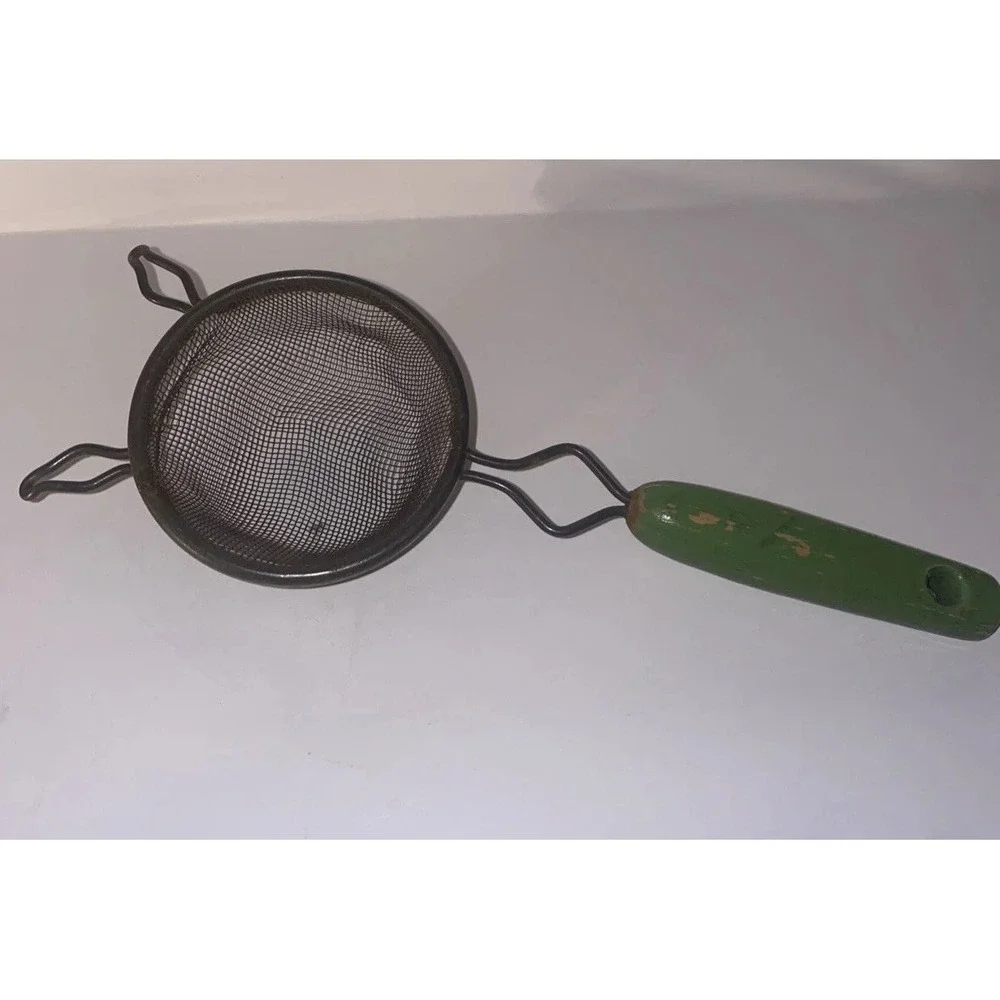 Vinatge Kitchen Mini Small Strainer Set Collectable Kitchen Utensil Green Handle